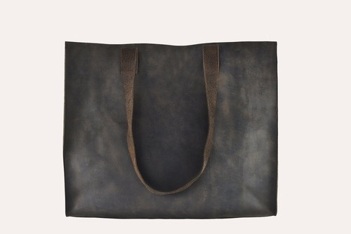 Women’s Leather Raw Edge Tote Bag (Brown)