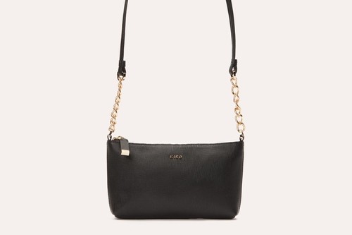 Women’s Two Chain Leather Crossbody Bag (Black)